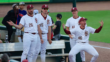 Florida St. pitcher Hudson Rowan (46) reacts to a foul ball during the fourth inning of an NCAA college baseball matchup Tuesday, March 25, 2025 at VyStar Ballpark in Jacksonville, Fla. FSU rallied to defeat UF 8-4 off a walk-off grand slam from Alex Lodise in the ninth inning. [Corey Perrine/Florida Times-Union]