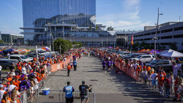 Aug 31, 2024; Atlanta, Georgia, USA; Pregame scenes outside before the game between the Georgia Bulldogs and the Clemson Tigers at Mercedes-Benz Stadium. Mandatory Credit: Dale Zanine-USA TODAY Sports