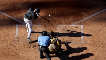Jun 15, 2024; New York City, New York, USA; New York Mets designated hitter J.D. Martinez (28) hits a two run home run against the San Diego Padres during the fourth inning at Citi Field. Mandatory Credit: Brad Penner-USA TODAY Sports