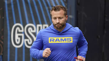 Sep 29, 2024; Chicago, Illinois, USA; Los Angeles Rams head coach Sean McVay on the field during the second half of a game against the Chicago Bears at Soldier Field. Mandatory Credit: David Banks-Imagn Images