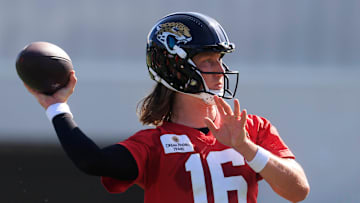 Jacksonville Jaguars quarterback Trevor Lawrence (16) passes the ball during the second mandatory minicamp at Miller Electric Center Wednesday, June 11, 2025 in Jacksonville, Fla.