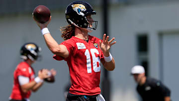 Jacksonville Jaguars quarterback Trevor Lawrence (16) throws the ball during an NFL training camp session at the Miller Electric Center, Friday Aug. 15, 2025 in Jacksonville, Fla. [Corey Perrine/Florida Times-Union]