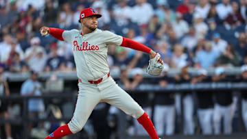 Mar 14, 2025; Tampa, Florida, USA; Philadelphia Phillies pitcher Taijuan Walker (99) throws a pitch against the New York Yankees in the first inning during spring training at George M. Steinbrenner Field. Mandatory Credit: Nathan Ray Seebeck-Imagn Images