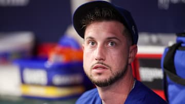 Sep 8, 2025; Atlanta, Georgia, USA; Chicago Cubs right fielder Kyle Tucker (30) in the dugout against the Atlanta Braves in the eighth inning at Truist Park. Mandatory Credit: Brett Davis-Imagn Images
