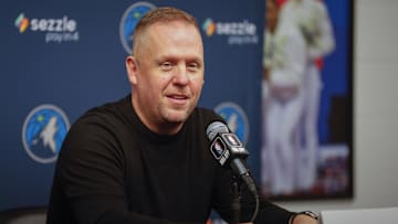 Sep 29, 2025; Minneapolis, MN, USA; Minnesota Timberwolves president of basketball operations Tim Connelly speaks to the media during media day at Target Center. Mandatory Credit: Bruce Kluckhohn-Imagn Images
