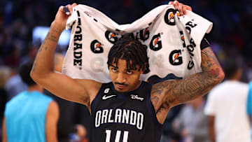 Orlando Magic guard Gary Harris (14) reacts against the Phoenix Suns at Footprint Center on March 16, 2023.