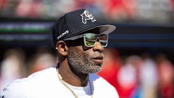 Oct 19, 2024; Tucson, Arizona, USA; Colorado Buffalos head coach Deion Sanders against the Arizona Wildcats at Arizona Stadium. Mandatory Credit: Mark J. Rebilas-Imagn Images