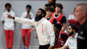 Bishop Snyder head coach Russell Powell yells to the team during the fourth quarter of the District 3-2A high school boys basketball semifinal Wednesday, Feb. 5, 2025 at Providence School in Jacksonville, Fla. The Providence School Stallions defeated the Bishop Snyder Cardinals 46-36. [Corey Perrine/Florida Times-Union]