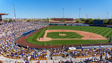 A general view of the fans in attendance during the early inning of a spring training game between the Oakland Athletics and Los Angeles Dodgers at Camelback Ranch-Glendale on March 9.
