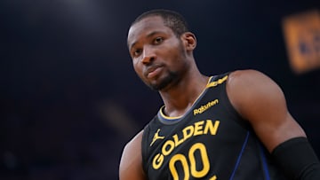 May 12, 2025; San Francisco, California, USA; Golden State Warriors forward Jonathan Kuminga (00) stands on the court before a play against the Minnesota Timberwolves in the second quarter during game four of the second round for the 2025 NBA Playoffs at Chase Center. Mandatory Credit: Cary Edmondson-Imagn Images