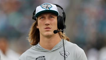 Jacksonville Jaguars quarterback Trevor Lawrence (16) walks on the sideline during the fourth quarter of an NFL football matchup Sunday, Nov. 10, 2024 at Everbank Stadium in Jacksonville, Fla. The Vikings defeated the Jaguars 12-7. [Corey Perrine/Florida Times-Union]