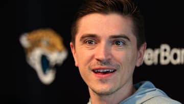 Jacksonville Jaguars general manager James Gladstone speaks during a press conference at Miller Electric Center Tuesday, April 15, 2025 in Jacksonville, Fla. [Corey Perrine/Florida Times-Union]