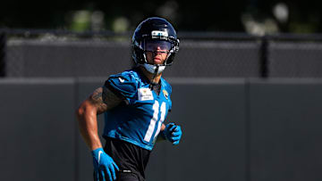 Jacksonville Jaguars wide receiver Parker Washington (11) runs during the second mandatory minicamp at Miller Electric Center Wednesday, June 11, 2025 in Jacksonville, Fla.
