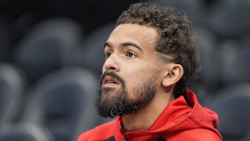 Mar 18, 2025; Charlotte, North Carolina, USA; Atlanta Hawks guard Trae Young (11) just before the start of the first quarter against the Charlotte Hornets at Spectrum Center