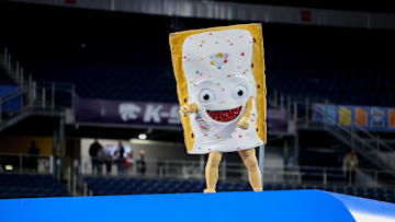 The Pop-Tarts bowl mascot Strawberry performs for the crowd.