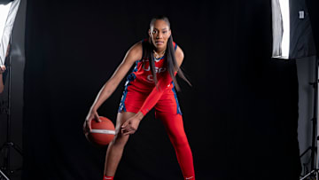Portrait of Las Vegas Aces center A’ja Wilson. Wilson is a two-time NBA champion and will be part of the USA National Basketball Team competing at the Paris Summer Olympics, 