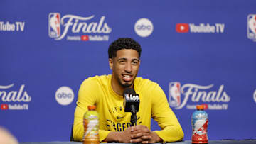 Indiana Pacers guard Tyrese Haliburton during NBA Finals Media Day at Paycom Center. 