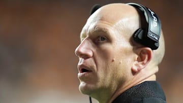 Vanderbilt football coach Clark Lea during the NCAA college football game against Tennessee on Nov. 29, 2025, in Knoxville, Tennessee.