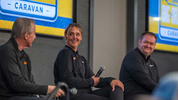 University of Tennessee Volunteers men's basketball head coach Rick Barnes, women's basketball head coach Kim Caldwell and head football coach Josh Heupel participate in the Nashville stop for University of Tennessee's 2025 Big Orange Caravan event Wednesday, April 30, 2025 at GEODIS Park.