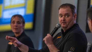 University of Tennessee Volunteers head football coach Josh Heupel speaks during the Nashville stop for University of Tennessee's 2025 Big Orange Caravan event Wednesday, April 30, 2025 at GEODIS Park.