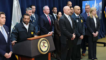 FBI director Kash Patel speaks after federal indictments were announced in the NBA betting scandal.