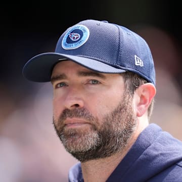 Tennessee Titans Head Coach Brian Callahan heads to the locker room at halftime with a 17-3 lead over the Chicago Bears at Soldier Field in Chicago, Ill., Sunday, Sept. 8, 2024.