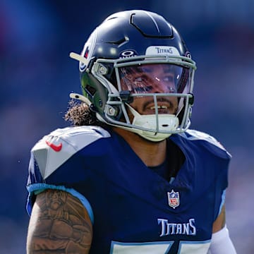 Tennessee Titans safety Amani Hooker (37) warms up before facing the Minnesota Vikings at Nissan Stadium in Nashville, Tenn., Sunday, Nov. 17, 2024.