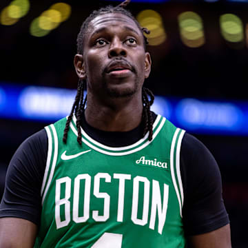 Jan 31, 2025; New Orleans, Louisiana, USA;  Boston Celtics guard Jrue Holiday (4) looks on against the New Orleans Pelicans during the first half at Smoothie King Center. Mandatory Credit: Stephen Lew-Imagn Images