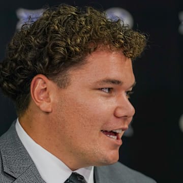 BYU defensive lineman Keanu Tanuvasa answers questions from the media during 2025 Big 12 Football Media Days at The Star.