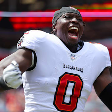 Sep 22, 2024; Tampa, Florida, USA; Tampa Bay Buccaneers linebacker Yaya Diaby (0) is introduced before a game against the Denver Broncos at Raymond James Stadium. Mandatory Credit: Nathan Ray Seebeck-Imagn Images