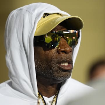 Sep 20, 2025; Boulder, Colorado, USA; Colorado Buffaloes head coach Deion Sanders before the game against the Wyoming Cowboys at Folsom Field. Mandatory Credit: Ron Chenoy-Imagn Images