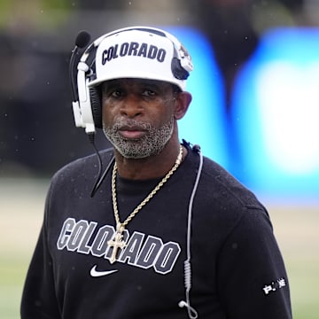 Oct 11, 2025; Boulder, Colorado, USA; Colorado Buffaloes head coach Deion Sanders during the first quarter against the Iowa State Cyclones at Folsom Field. Mandatory Credit: Ron Chenoy-Imagn Images