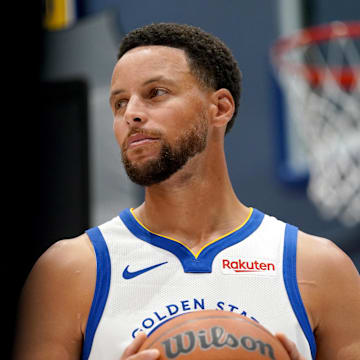 Oct 2, 2023; San Francisco, CA, USA; Golden State Warriors guard Stephen Curry (30) during Media Day at the Chase Center. Mandatory Credit: Cary Edmondson-USA TODAY Sports