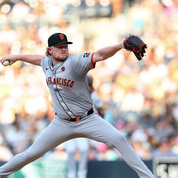 Sep 7, 2024; San Diego, California, USA; San Francisco Giants starting pitcher Logan Webb (62) throws against the San Diego Padres during the first inning at Petco Park. 