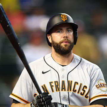Jul 5, 2022; Phoenix, Arizona, USA; San Francisco Giants infielder Darin Ruf against the Arizona Diamondbacks at Chase Field