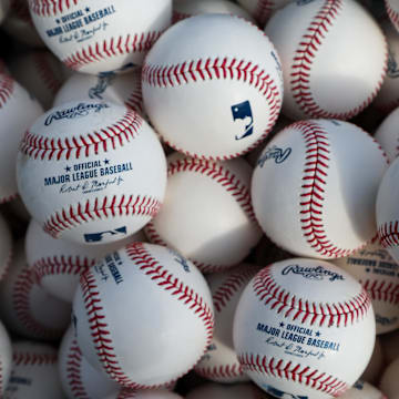 Feb 13, 2025; Tampa, FL, USA; a general view of New York Yankees spring training workouts and MLB baseballs at George M. Steinbrenner Field. Mandatory Credit: Nathan Ray Seebeck-Imagn Images