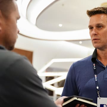 Seattle Mariners president of baseball operations Jerry Dipoto answers questions during the MLB GM Meetings in 2022.