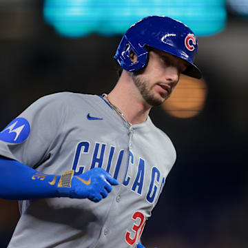 May 20, 2025; Miami, Florida, USA; Chicago Cubs right fielder Kyle Tucker (30) circles the bases after hitting a solo home run against the Miami Marlins during the first inning at loanDepot Park. Mandatory Credit: Sam Navarro-Imagn Images