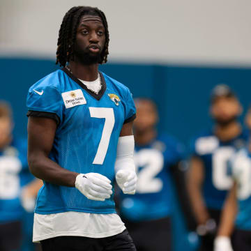 Jacksonville Jaguars wide receiver Brian Thomas Jr. (7) talks during the second day of a mandatory minicamp Tuesday, June 11, 2024 at EverBank Stadium’s Miller Electric Center in Jacksonville, Fla. [Corey Perrine/Florida Times-Union]
