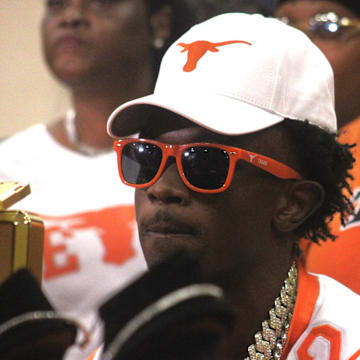 Mandarin wide receiver Jaime Ffrench Jr. speaks with reporters after committing to Texas on August 30, 2024. [Clayton Freeman/Florida Times-Union]