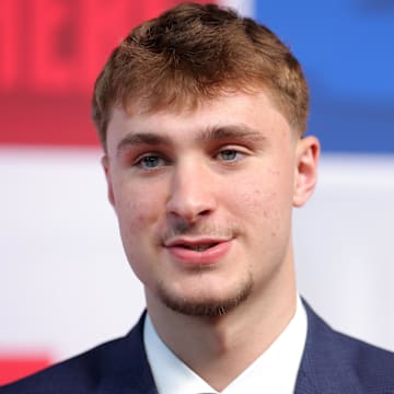 Flagg arrives before the first round of the 2025 NBA Draft at Barclays Center. 