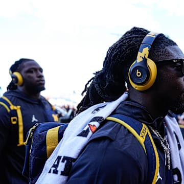 Michigan safety Rod Moore walks toward the locker room as the team arrived off the bus ahead of the New Mexico game to open the season at Michigan Stadium in Ann Arbor on Saturday, August 30, 2025.