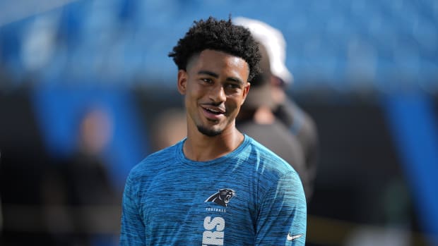 Carolina Panthers quarterback Bryce Young (9) during pregame warm ups. Jim Dedmon-USA TODAY Sports