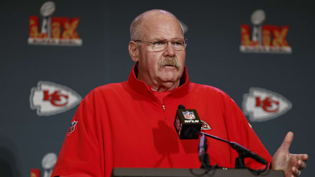 New Orleans, LA, USA;  Kansas City Chiefs head coach Andy Reid during a press conference in advance of Super Bowl LIX at New 