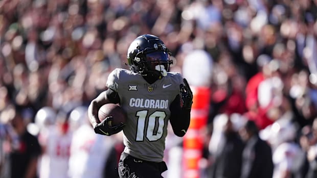 Nov 16, 2024; Boulder, Colorado, USA; Colorado Buffaloes wide receiver LaJohntay Wester (10) returns a punt for a touchdown t