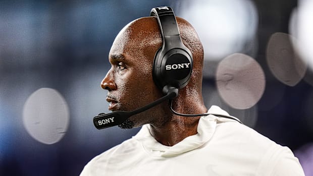 Houston Texans head coach DeMeco Ryans watches a play against Detroit Lions
