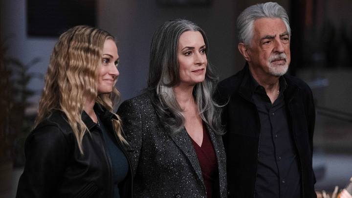 L-R: A.J. Cook as Jennifer ‘JJ’ Jareau, Paget Brewster as Emily Prentiss and Joe Mantegna as David Rossi in Criminal Minds: Evolution, episode 10, season 18 streaming on Paramount+, 2025. Photo Credit: Michael Yarish/Paramount+