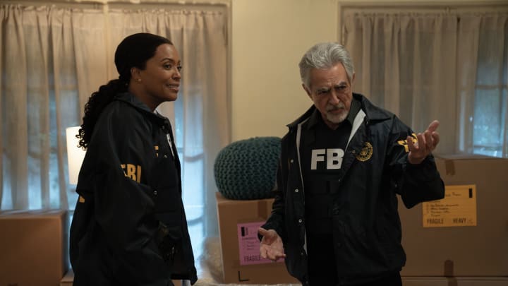 L-R: Aisha Tyler as Dr. Tara Lewis and Joe Mantegna as David Rossi in Criminal Minds: Evolution, episode 3, season 17 streaming on Paramount+, 2024. Photo Credit: Michael Yarish /Paramount+