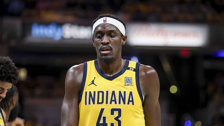 May 27, 2024; Indianapolis, Indiana, USA; Indiana Pacers forward Pascal Siakam (43) during the second quarter during game four of the eastern conference finals for the 2024 NBA playoffs at Gainbridge Fieldhouse. Mandatory Credit: Trevor Ruszkowski-USA TODAY Sports