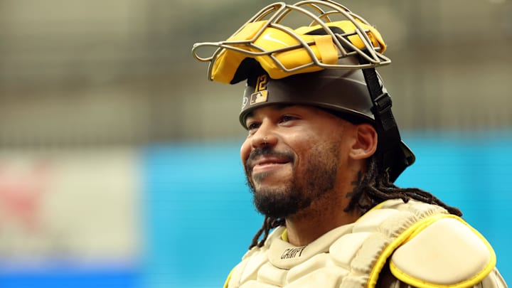 Sep 1, 2024; St. Petersburg, Florida, USA; San Diego Padres catcher Luis Campusano (12) looks on against the Tampa Bay Rays at the end of the third inning  at Tropicana Field. Mandatory Credit: Kim Klement Neitzel-Imagn Images